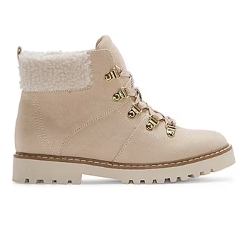 St. John's Bay Shawna Faux suede Lace Up Boots, 9.5 W, Cream, NWT